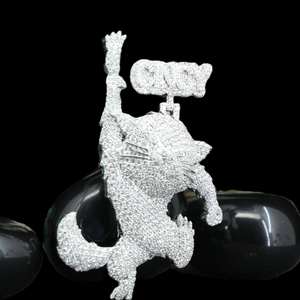 Luxury Cute Christian Iced Out Tom <b>Cat</b> Moissanite Pendant Cartoon Hip Hop Jewellery in White Gold Finish - Product Image 2