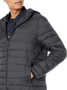 Chaqueta negra con capucha para hombre, ligera, resistente al agua, acolchada, personalizada - Product Image 5