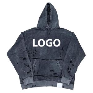 Sweat-shirts à capuche décontractés en coton mélangé pour hommes, style décontracté, coupe ample, sweat-shirts à capuche streetwear, sweat-shirts déchirés - Product Image 2