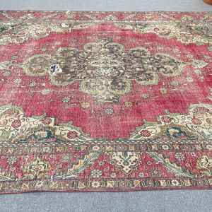 Tapis turc vintage surdimensionné 8,9x11,9 pieds, tapis oriental rouge en laine - Product Image 2
