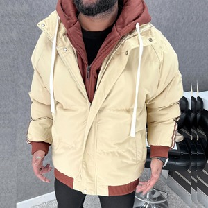 Custom Logo Dual Zipper Men's Hooded Puffer Jacket Warm Padded Stand Collar with Fur Outdoor Casual Stock Ready to Ship - Product Image 1