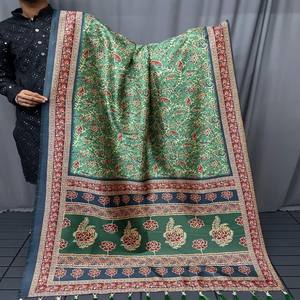 Sari en soie à imprimé numérique VASTRA COTTAGE avec une belle bordure tissée, un pallu riche en franges et un chemisier assorti, drapé doux et facile - Product Image 6