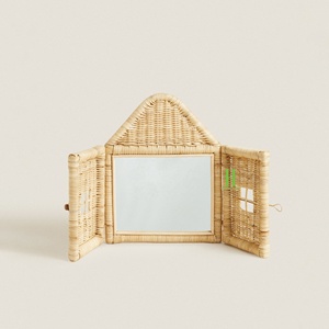 Nouvelle Idée Bohème Tissé à la Main en Osier Rotin Miroir Fenêtre Forme Chambre d'Enfant Décoration Murale Mobile OEM Fait à la Main du Vietnam - Product Image 4