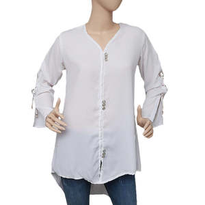 Haut en georgette style western pour femme - Blanc - Product Image 3