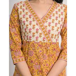 Yellow Cotton <b>Block</b> <b>Printed</b> Salwar Kameez Pant Set of 2 Elegant <b>Printed</b> Cotton Pant with Kameez - Product Image 2