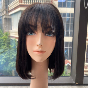 Lace Front <b>Long</b> <b>Wig</b> Natural Black Virgin Remy Hair with Bangs for Lace Transparent Cap 250% Density Average Size - Product Image 1