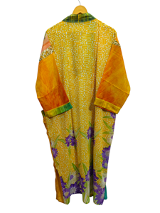 Indian Robe Floral Silk Sari <b>Kimono</b> Vintage Sari Robe Soft Beach Party Gown Indian Handmade Silk <b>Kimono</b> - Product Image 4
