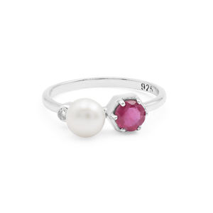 Anillo de piedras preciosas de perla de rubí Natural Toi Et Moi, Plata de Ley 925, chapado en oro rosa, joyería de moda para mujer, ropa de fiesta al por mayor - Product Image 1