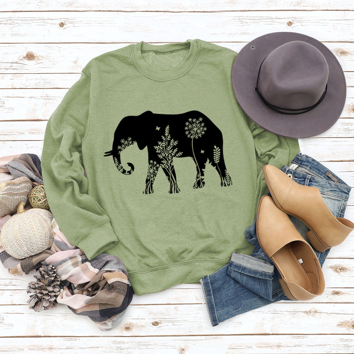Olive green sweatshirt (black font)