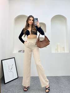 Pantalones de pierna ancha personalizados para mujer Pantalones de estilo suelto Cintura alta Moda Casual Pierna ancha Pantalones Palazzo Arena Primavera y verano - Product Image 2