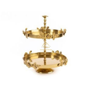 Gold Plated Shiny Flower & Leaves Designer Luxury 2 <b>Tier</b> <b>Cake</b> <b>Stand</b> Kitchen Ware Display Rack High Quality <b>Cake</b> <b>Stand</b> - Product Image 1