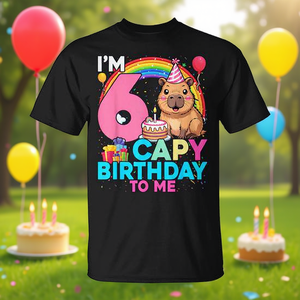 สุขสันต์วันเกิดฉัน! เสื้อยืดลายคาปิบาร่าสำหรับเด็กอายุ 6 ขวบ ดีไซน์คาปิบาร่าเพื่อการส่งเสริมการขาย - Product Image 3