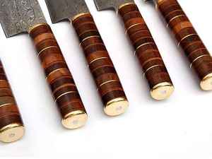 Ensembles de couteaux de cuisine professionnels en acier inoxydable damas de 5 pièces \ Ensembles de couteaux de chef avec étui en cuir - Product Image 4