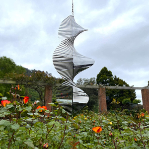 Go19 3d Roestvrijstalen Spiraalvormige Windspinner-Buiten Hangende Tuindecoratie, Achtertuin Kunst, Zilveren Metalen Draaitafel Windgong - Product Image 5