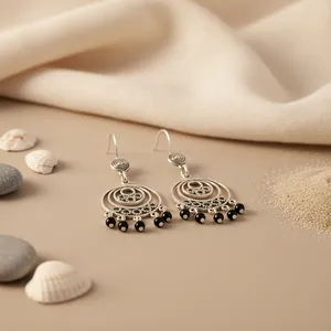 925 <b>Silver</b> Black Onyx Dangle <b>Chandelier</b> Earrings for Women Fashion Jewelry Accessory - Product Image 2