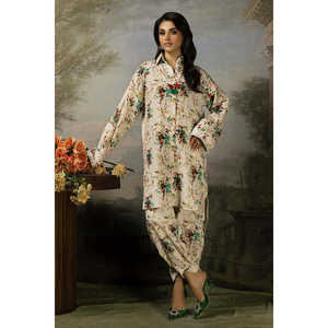 Conjunto de 2 Piezas, Camisa y Pantalón Estampados Jacquard Slub Khaddar con Decoración de Botones SCT-52001 - Product Image 1