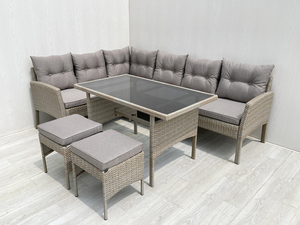 SF00093 Directo de fábrica en VN, Conjunto de Sofás de Jardín de Ratán Moderno, Muebles de Exterior con Mesa de Vidrio y Cojines, Diseño Contemporáneo - Product Image 3