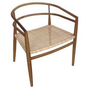 Chaise de bureau moderne en bois de teck massif et rotin tissé pour usage domestique intérieur et extérieur dans des villas ou des appartements - Product Image 1