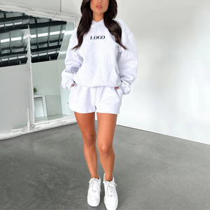 Cómoda Sudadera con capucha y pantalones cortos de algodón 100% para mujer Gym Fitness Hoodie Shorts 2 piezas Set Trendy - Product Image 5