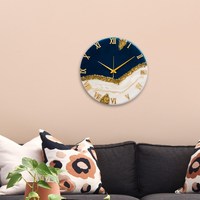 Jam Dinding Resin Epoksi Kuarsa Premium Buatan Tangan Bingkai Kayu Modern Mewah Tampilan Jarum Bertenaga Baterai Interior Ruang Tamu
