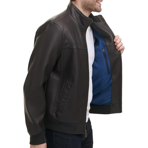 Nouvelle arrivée haute tendance meilleure qualité longue rue porter des vestes en cuir décontracté doux col montant fermeture éclair toile tissu en gros - Product Image 3