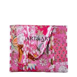 กระเป๋าโท้ทผ้าฝ้ายทำมือ 100% สไตล์วินเทจโบฮีเมียน ลายปะติดสีสันสดใส แบบสองสี กระเป๋าช้อปปิ้งอินเดีย กระเป๋าผู้หญิงแบบดั้งเดิม - Product Image 1