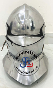 หมวกเกราะกันน็อคยุคกลาง,หมวกนิรภัยสำหรับการแข่งขันระยะใกล้พร้อมเงิน Eatching เหล็ก18 Gauge พร้อมขาตั้งไม้ป้องกัน - Product Image 5