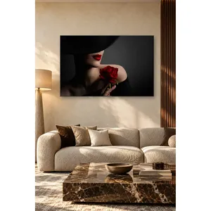 Fida, femme au chapeau noir avec rose rouge, impression sur toile - Product Image 2