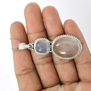 Joyería bohemia de diseño personalizado en plata de ley 925 con piedras preciosas de cuarzo rosa Calcedonia natural, colgante bohemio de diseño único - Product Image 4