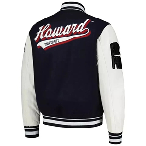 Howard Bison Custom HBCU Letterman Jacket Estilo vintage Varsity Jacket Logotipos bordados Tela de lona de doble botonadura lavada - Product Image 4