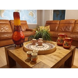 Plateau moderne en bois de noyer pouf avec poignées plateau de service pour la décoration de salon idée cadeau pour la maison - Product Image 3