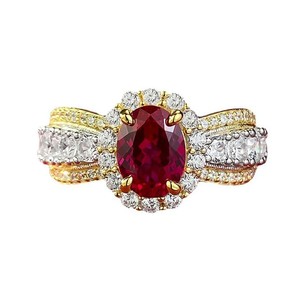 Handmade 14K <b>Solid</b> Gold round Lab Grown Diamond Eternity Band Oval Cut Red Diamond Wedding Ring for Women IGI Certified - Product Image 1