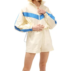 Conjunto de chándales cortavientos de bloque de color para mujer, Top corto y traje corto personalizados al por mayor, chándal cortavientos para mujer - Product Image 1