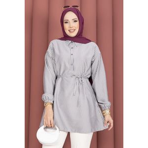Túnica Negra con Detalles de Encaje a Rayas para Mujer, Informal, de Popelina de Algodón Tejido, Corte Holgado, Talla XL, para Primavera/Verano - Product Image 2