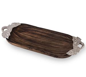 Bandeja de servicio de madera de diseño único de tamaño personalizado con mango de metal Características decorativas de latón de acero inoxidable para uso doméstico - Product Image 4
