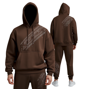 Offre Spéciale – Ensemble de Survêtement Premium pour Homme, Lourd et Orné de Strass, en Coton Polaire de Luxe avec Sweat à Capuche et Pantalon de Jogging - Product Image 2