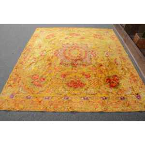 Alfombra de área grande turca vintage, diseño clásico de retazos amarillo y rojo, Tabriz de látex de lana rectangular de 9x12 para pasillo, alfombra para habitación - Product Image 2