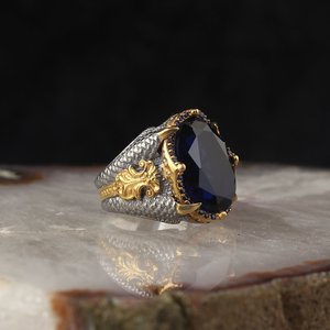 Ottoman Style Men's <b>Ring</b> Custom Logo 925 Sterling Bi-Color Rhodium & Gold Plating Fine <b>Rings</b> Turkey Origin Model RCEGYT-786 - Product Image 1