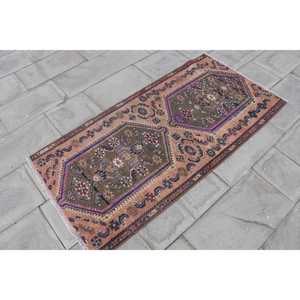 Alfombra Vintage de 2.6x5.2 pies, Alfombra Turca Pequeña, Alfombra Marroquí Marrón y Azul - Product Image 3