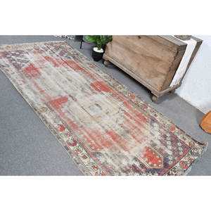 Classique Grand 3.9 X 8.7ft Tapis Vintage Rouge Beige Turc Laine avec Motif Abstrait pour Couloir ou Décor de Chambre en Latex - Product Image 4