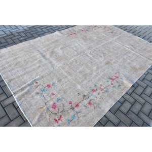 6.46x9.8 ft Turkish Large Rug, Gray <b>Red</b> Vintage Polka dot <b>Wool</b> Rug - Product Image 2