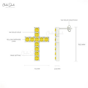 Customized 14K Solid <b>Gold</b> 1.1 TCW Yellow <b>Sapphire</b> Cross Stud <b>Earrings</b> Luxury Fine Jewelry for Women for Parties and Gifts - Product Image 4