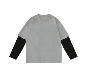 Camiseta informal de manga larga de sarga de 240gsm personalizada OEM para hombre con lavado ácido desteñido con piedra - Product Image 2