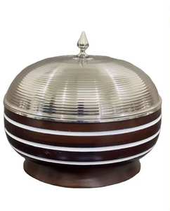 Casserole de service de nourriture ronde haut de gamme avec nacre faite à la main et base en bois marmite en acier inoxydable pour le réchauffement des aliments - Product Image 1