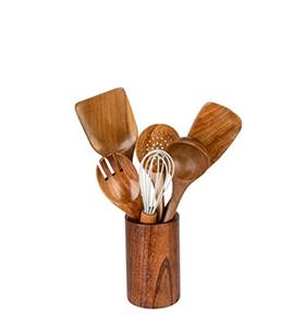 Soporte de madera para cuchara para el hogar y restaurantes, accesorios de Acacia Natural para cocinar, con 4 ranuras y corazones - Product Image 4