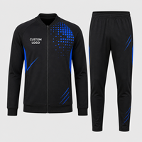 Setelan Training Sepak Bola Custom Cepat Kering Bernapas dengan Kantong Jaket Full-Zip Celana 100% Poliester Pakaian Tim Polos
