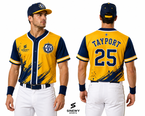 Maillot de baseball pour homme SINEWY SPORTS TAYPORT 25 Jaune Bleu Sublimé Anti-humidité Manches courtes Coupe classique - Product Image 6
