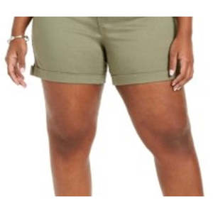 Bermuda da donna alla moda taglie forti, colore verde brillante con decorazioni a bottoni, taglie Small e Petite, con orlo a pieghe, stile Celebrity Pink - Product Image 3