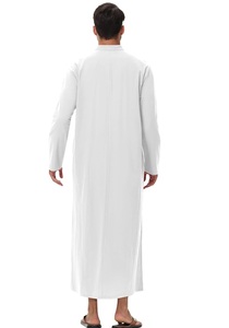 Nouveauté 2025 : Thobe islamique pour homme, manches longues, en coton respirant, motif uni, broderie personnalisée, longueur cheville, style Dubaï et Turquie - Product Image 4