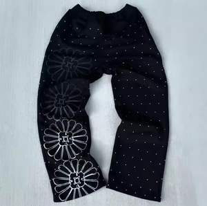 Pantalon de survêtement évasé baggy à jambes larges avec strass imprimés en sérigraphie personnalisée pour hommes Pantalon de jogging léger Taille élastique vieilli - Product Image 4